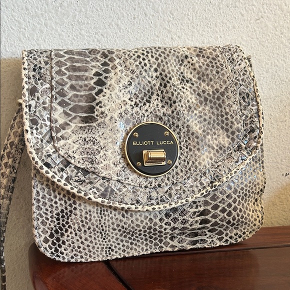 Elliott Lucca Python Pattern Crossbody Bag - Black and Gray - Picture 1 of 9